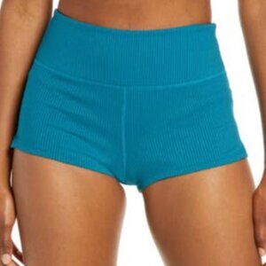 Free People Movement Settle in the Court High-Waist Blue Rib Shorts